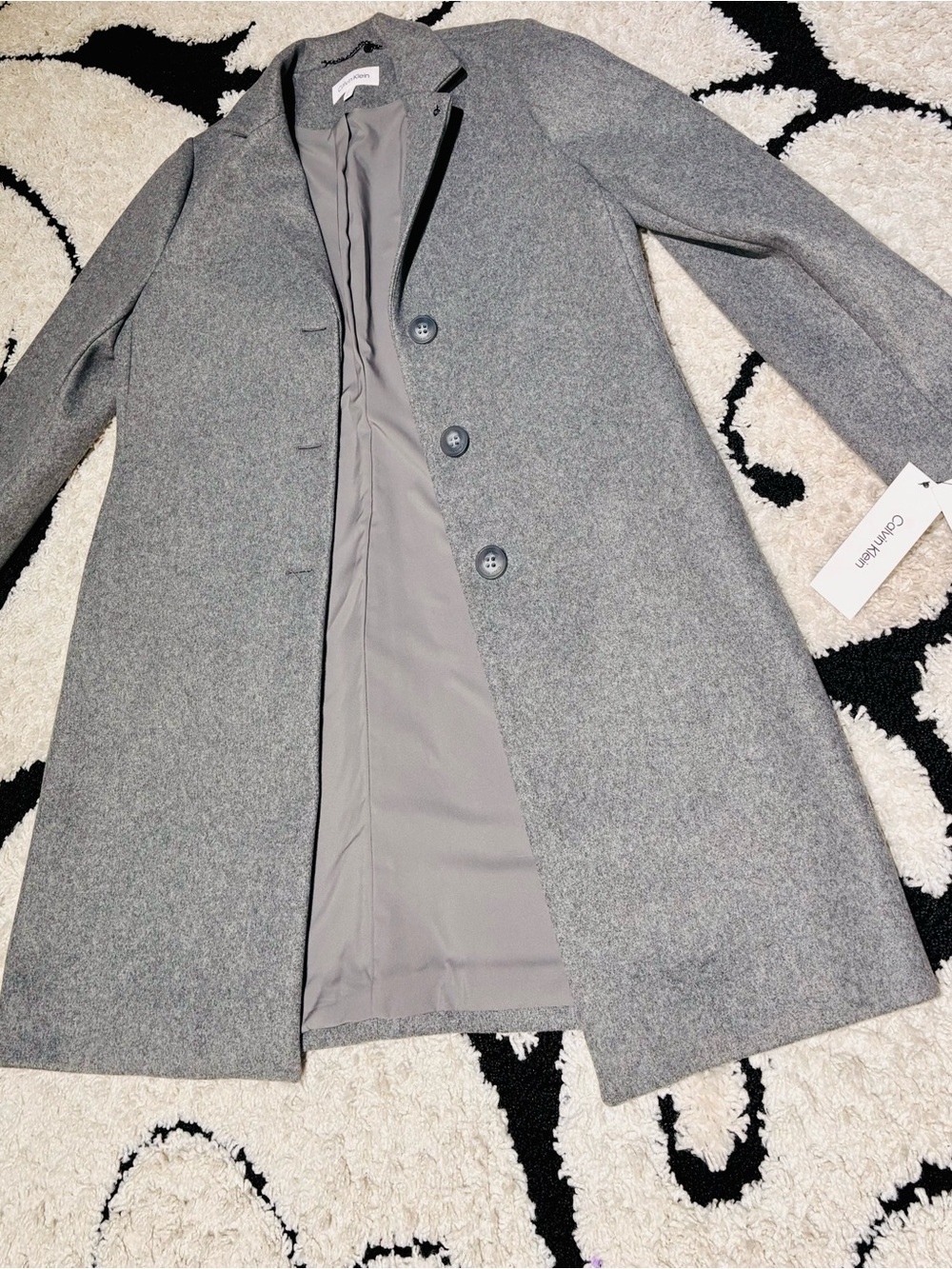 Calvin Klein Women’s Gray Wool-Blend Single-Breasted Coat